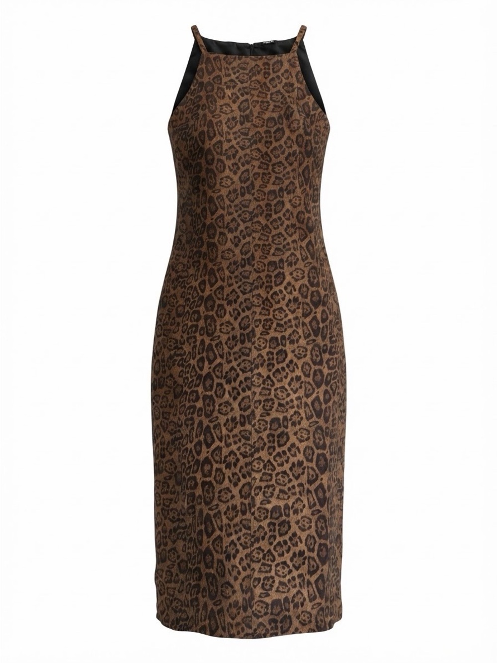 Aveloria Brown Leopard Print Square Neck Midi Dress Size 4